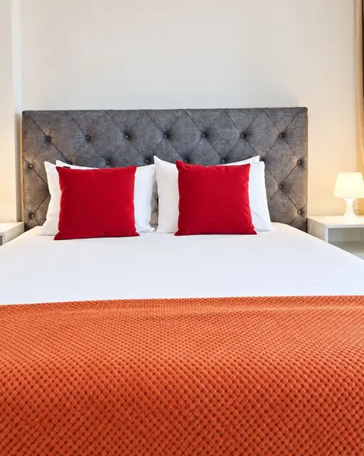 Double bed with upholstered headboard, Sunny Balcony